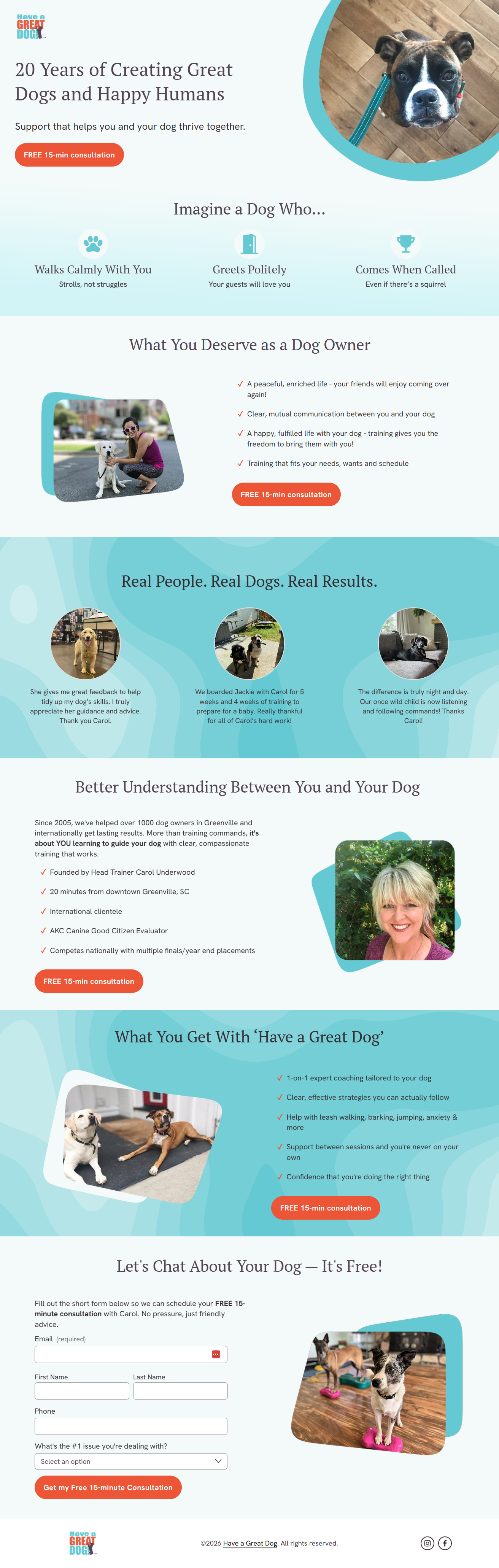 Have a Great Dog lead generation page screenshot